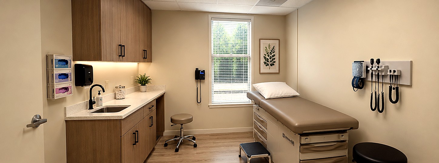 Cedar Clinic exam room with chairs and an exam table